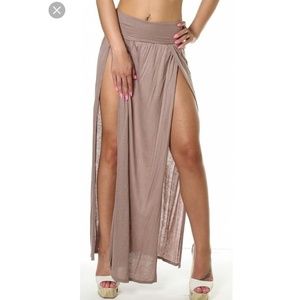 WHITE double high slit skirt